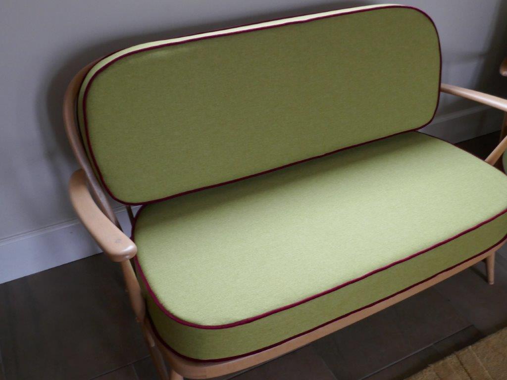 Ercol 334 2 Seater Seat & Single Back Cushion Venus Lime with contrast piping